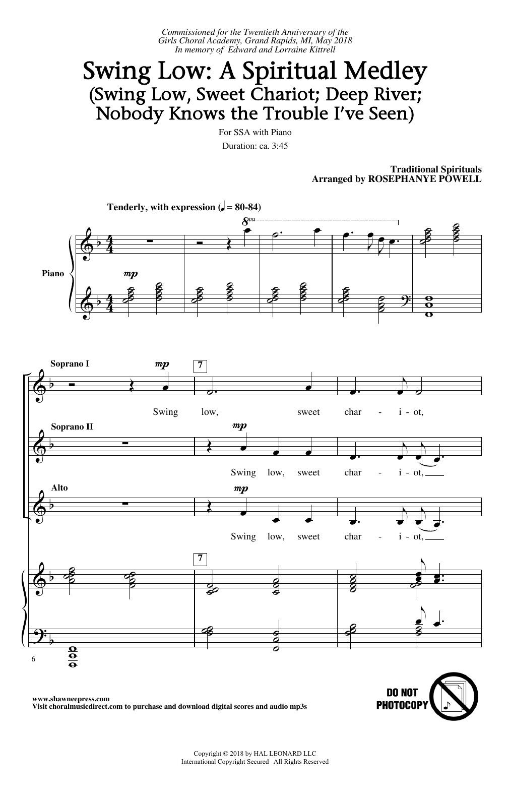 Download Rosephanye Powell Swing Low: A Choral Medley Sheet Music and learn how to play SSA Choir PDF digital score in minutes