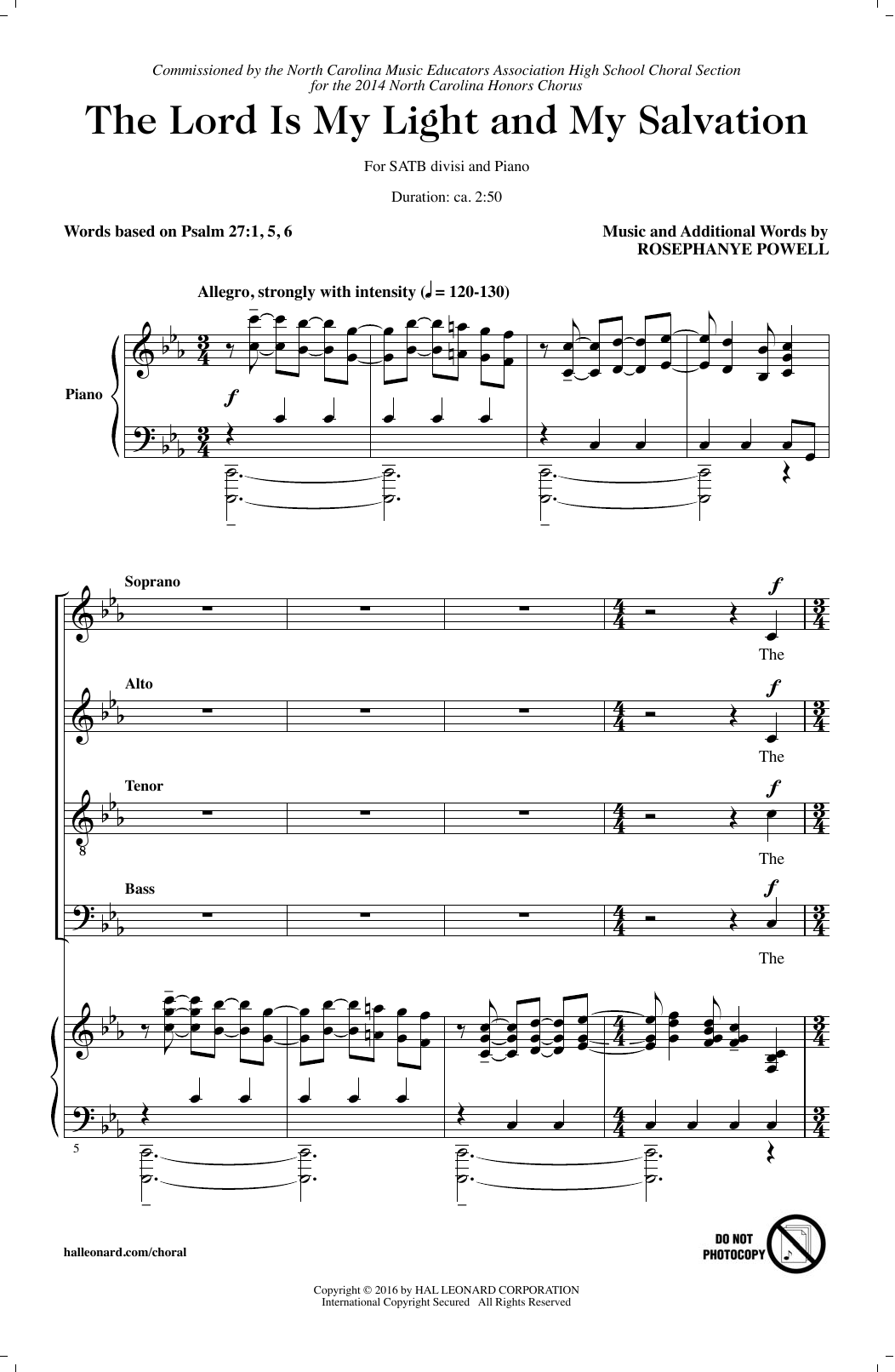 Download Rosephanye Powell The Lord Is My Light And My Salvation Sheet Music and learn how to play SATB PDF digital score in minutes