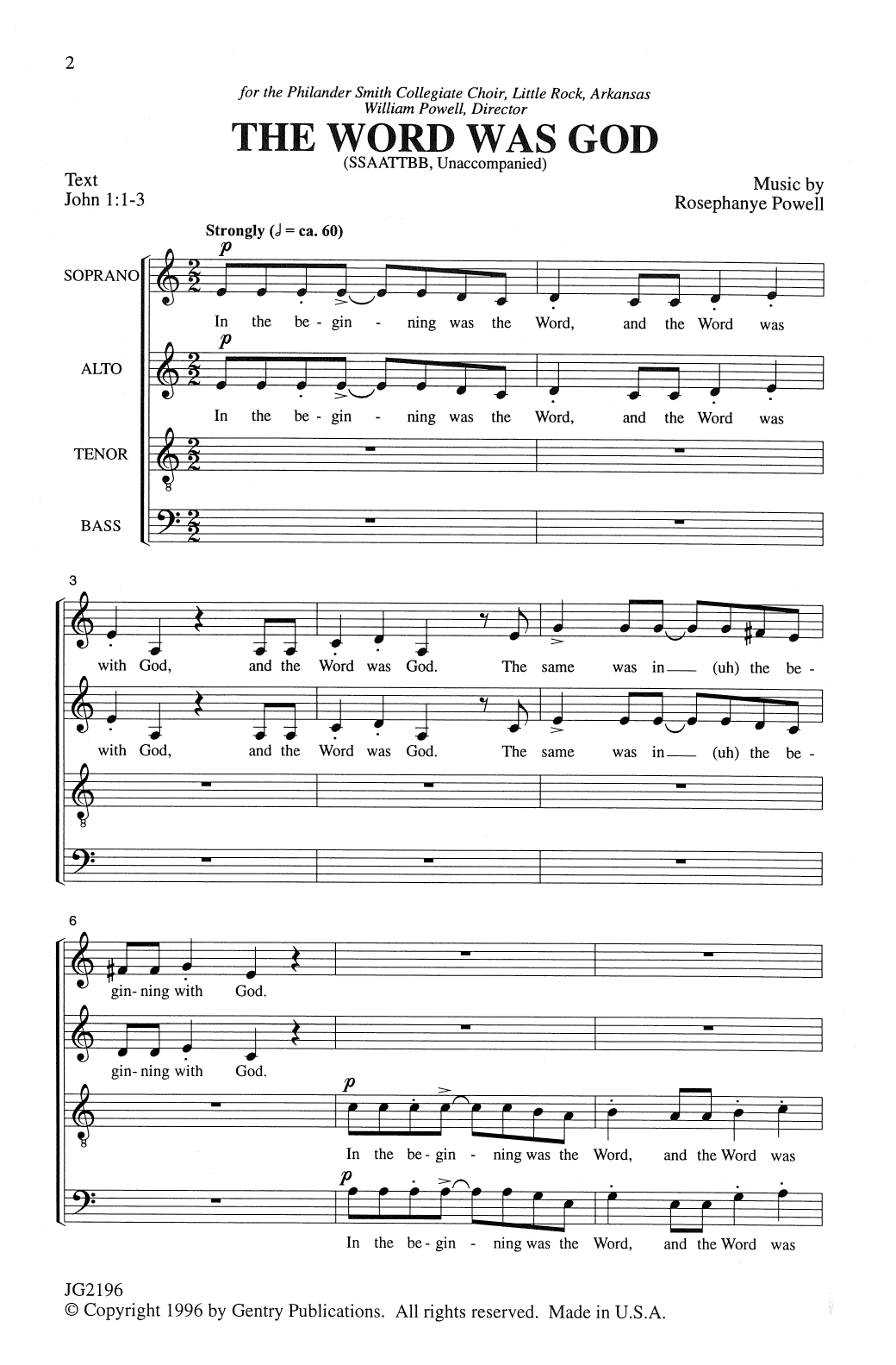 Download Rosephanye Powell The Word Was God Sheet Music and learn how to play SATB Choir PDF digital score in minutes