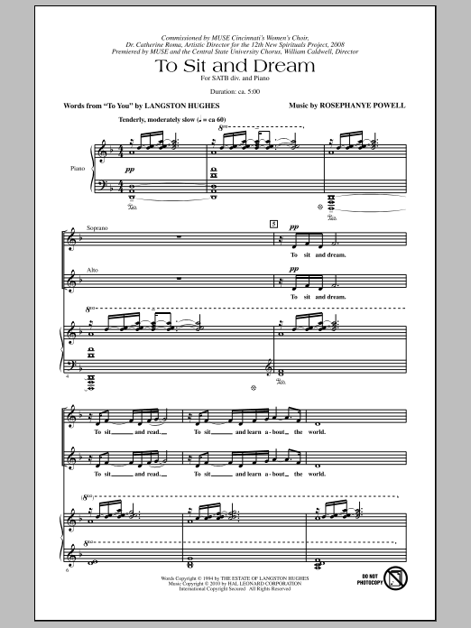Download Rosephanye Powell To Sit And Dream Sheet Music and learn how to play SATB Choir PDF digital score in minutes