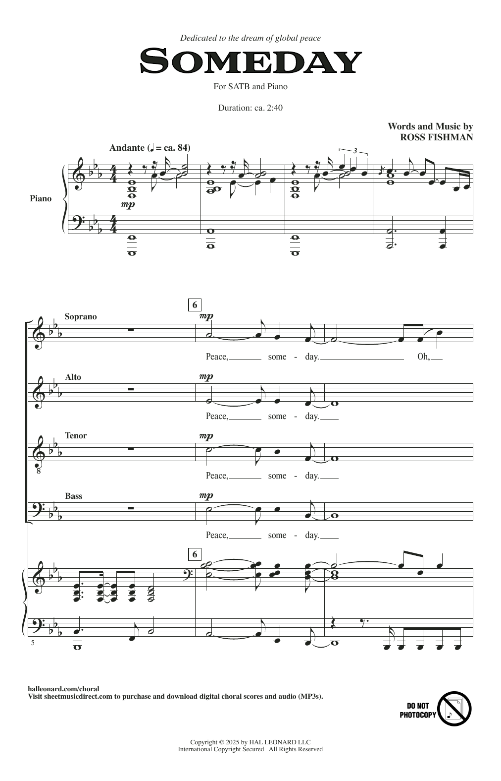 Download Ross Fishman Someday Sheet Music and learn how to play SATB Choir PDF digital score in minutes
