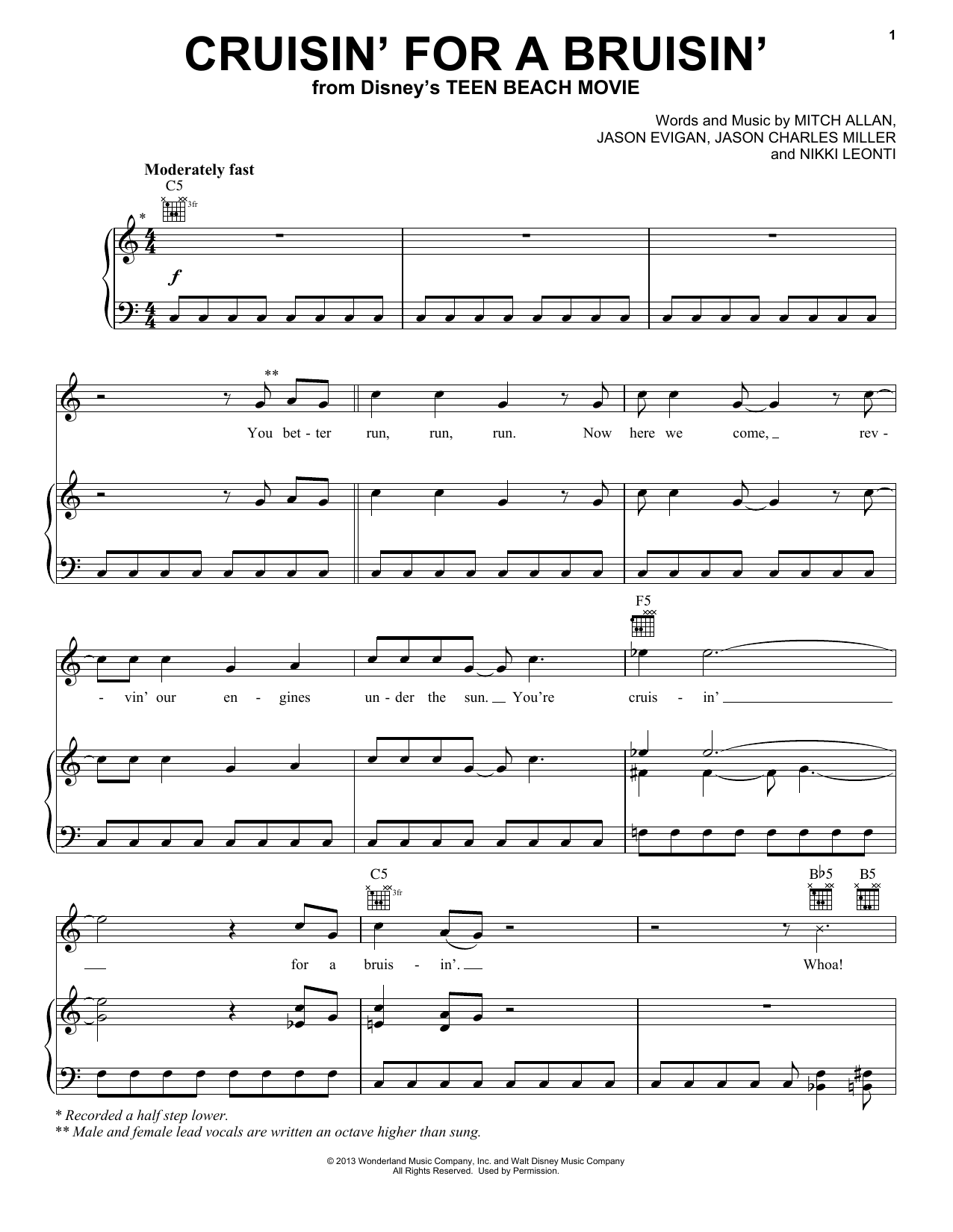 Download Ross Lynch Cruisin' For A Bruisin' (from Teen Beach Movie) Sheet Music and learn how to play Piano, Vocal & Guitar (Right-Hand Melody) PDF digital score in minutes