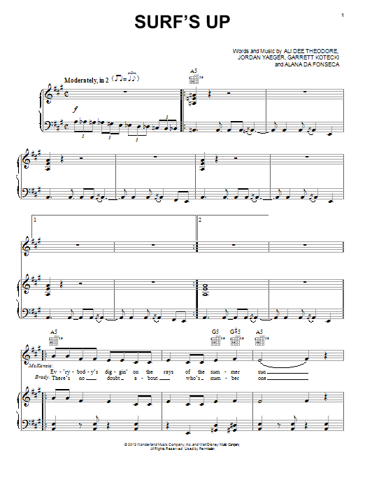 Download Ross Lynch Surf's Up Sheet Music and learn how to play Piano, Vocal & Guitar (Right-Hand Melody) PDF digital score in minutes