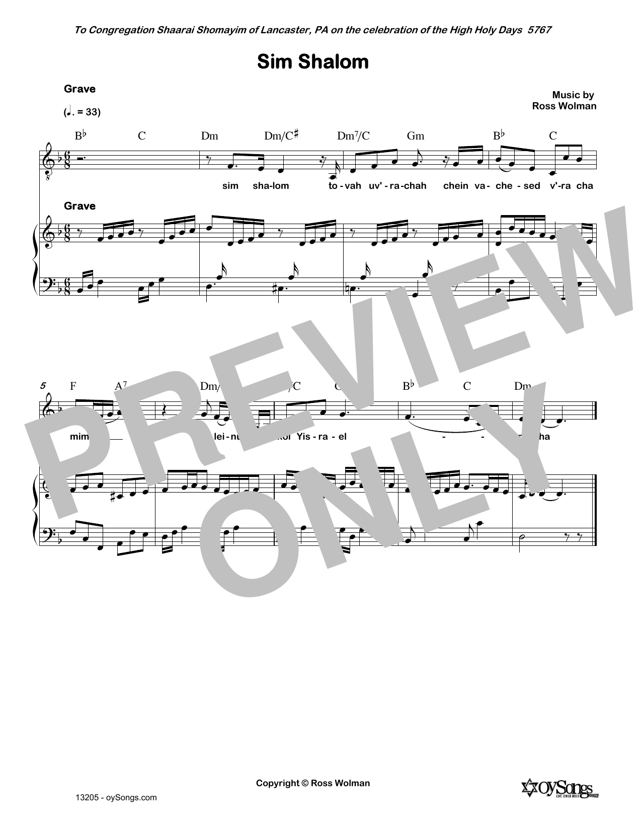 Download Ross Wolman Sim Shalom Sheet Music and learn how to play Piano, Vocal & Guitar (Right-Hand Melody) PDF digital score in minutes