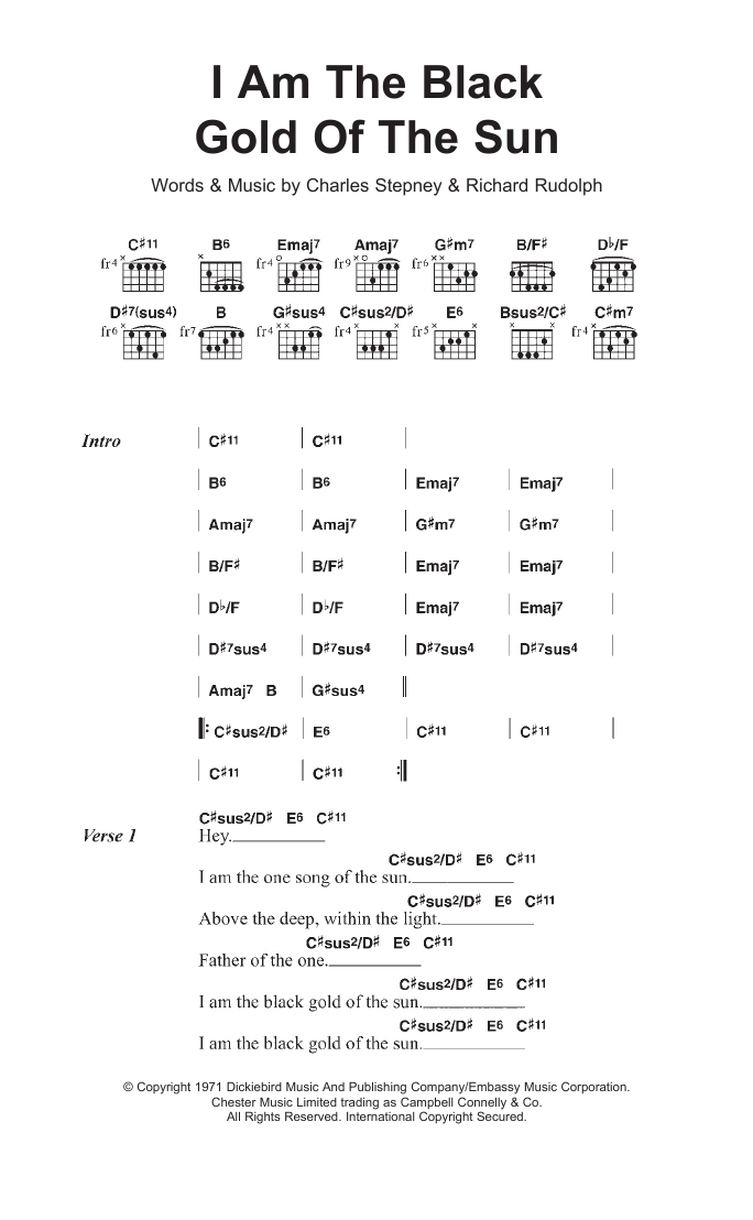 Download Rotary Connection I Am The Black Gold Of The Sun Sheet Music and learn how to play Lyrics & Chords PDF digital score in minutes