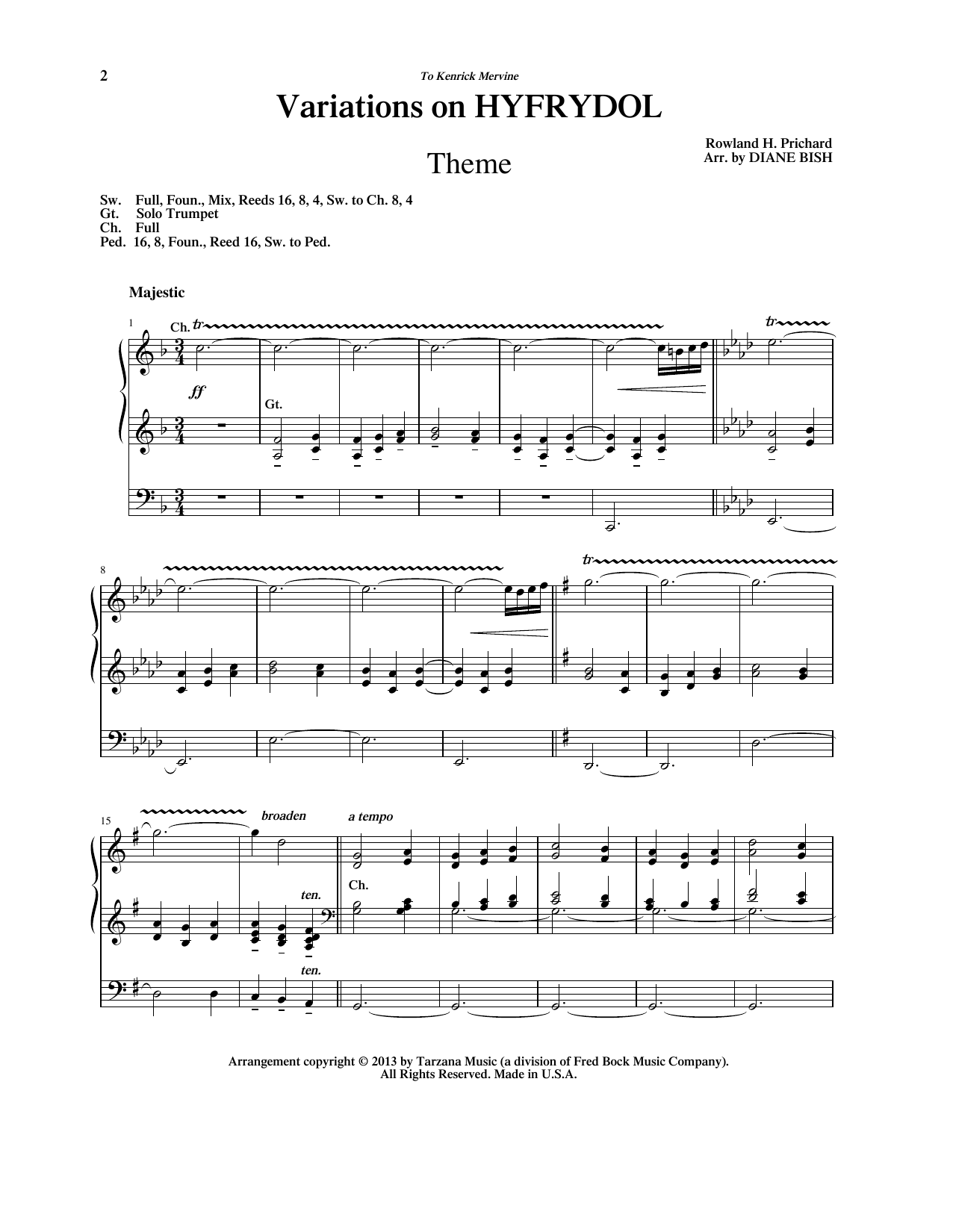Download Rowland H. Prichard Variations on Hyfrydol (arr. Diane Bish) Sheet Music and learn how to play Organ PDF digital score in minutes