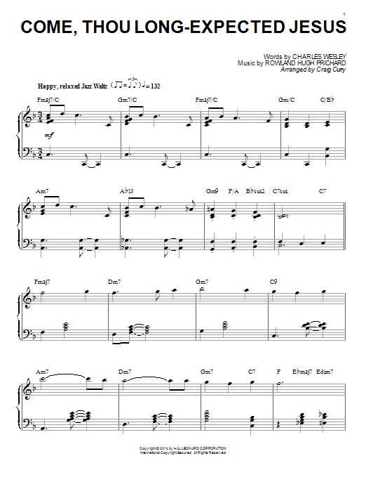 Download Craig Curry Come, Thou Long-Expected Jesus Sheet Music and learn how to play Piano PDF digital score in minutes