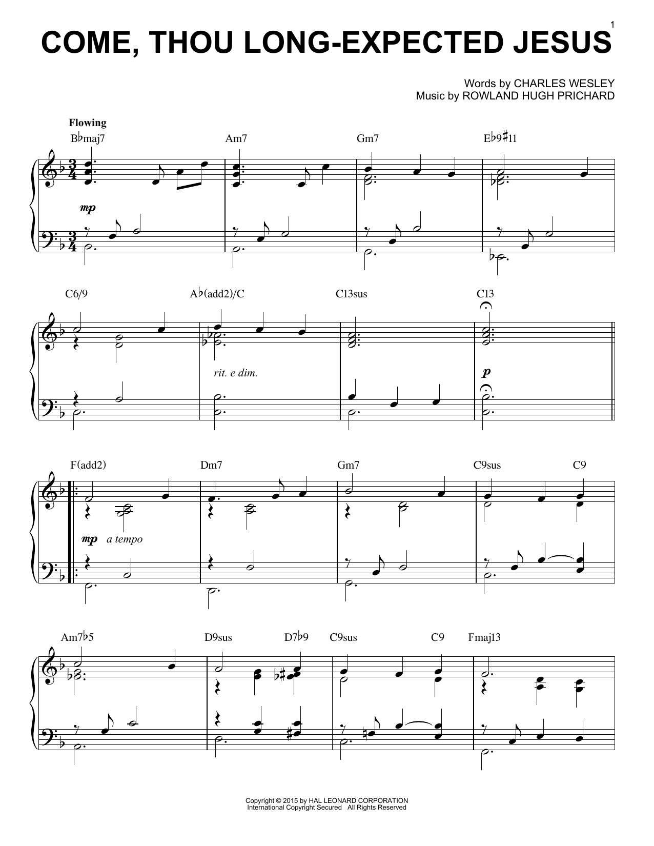Download Rowland H. Prichard Come, Thou Long-Expected Jesus Sheet Music and learn how to play Piano PDF digital score in minutes