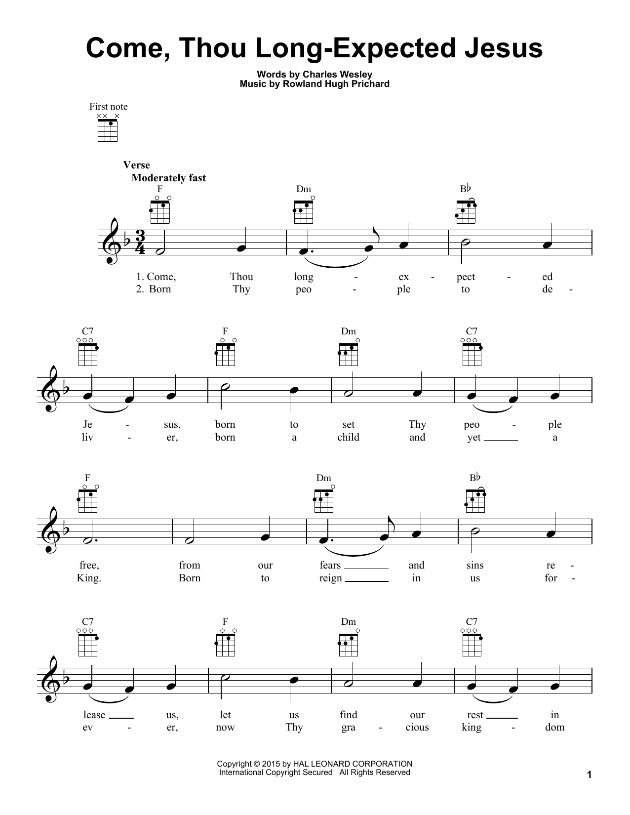 Download Rowland Hugh Prichard Come, Thou Long-Expected Jesus Sheet Music and learn how to play Flute PDF digital score in minutes