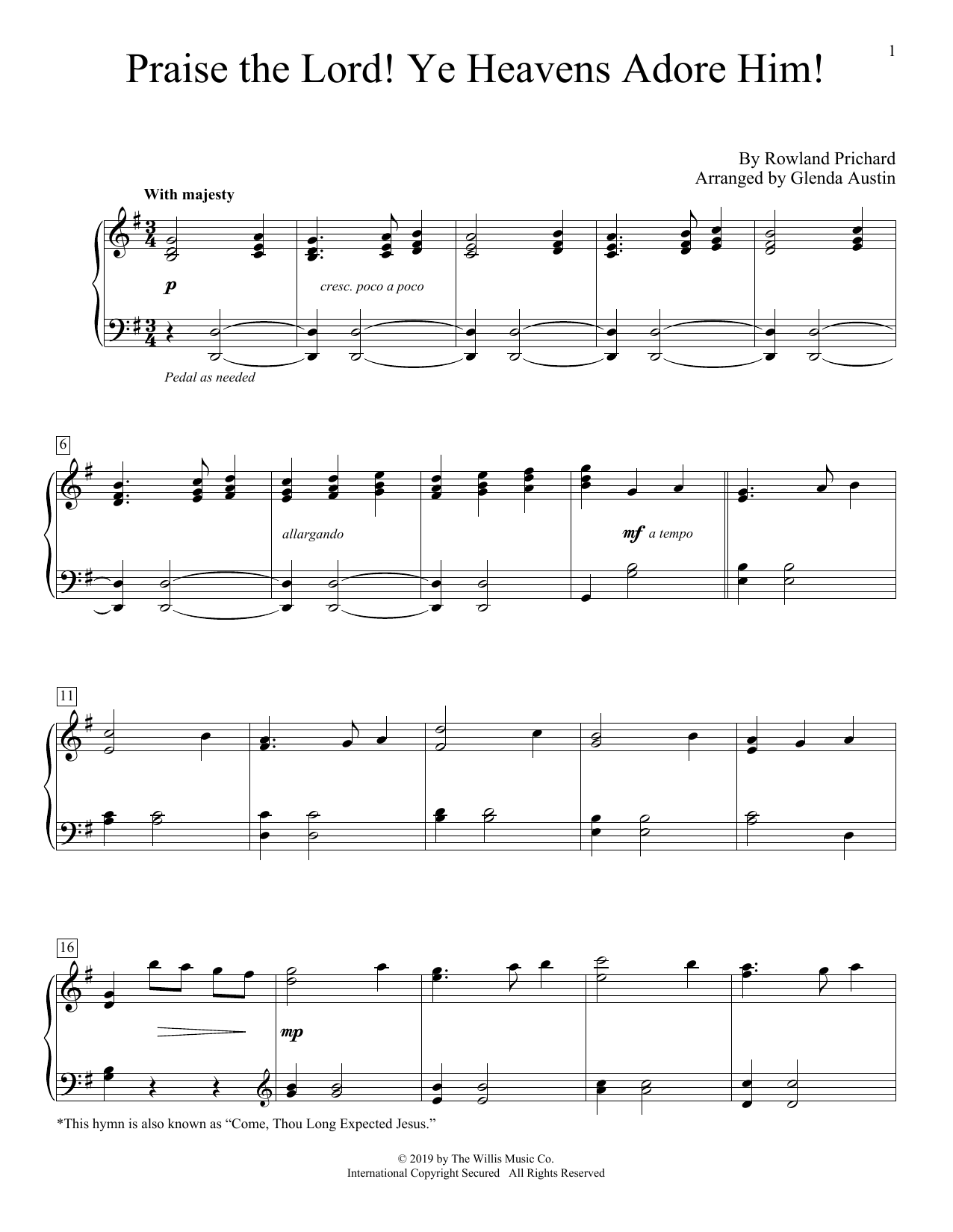 Download Rowland Prichard Praise The Lord! Ye Heavens Adore Him! (arr. Glenda Austin) Sheet Music and learn how to play Educational Piano PDF digital score in minutes