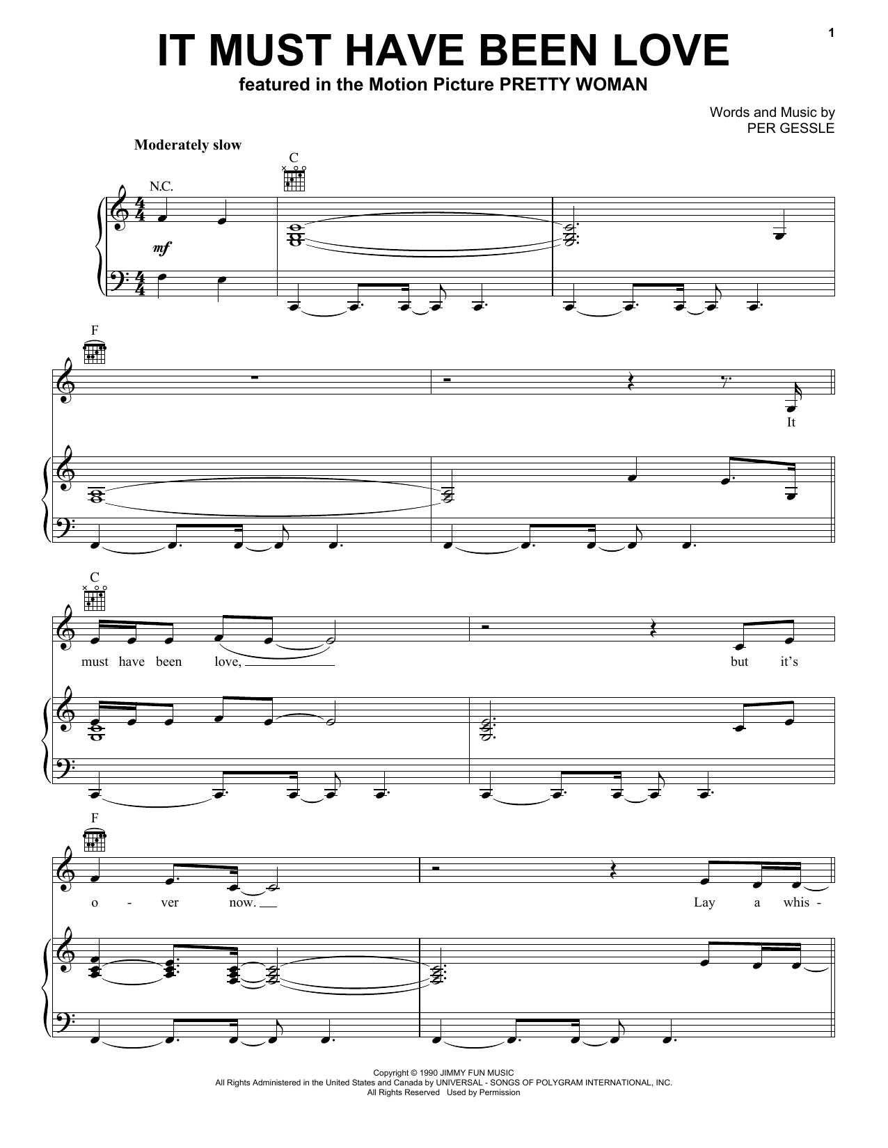 Download Roxette It Must Have Been Love Sheet Music and learn how to play Super Easy Piano PDF digital score in minutes