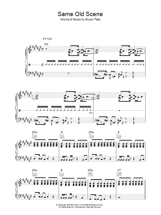 Download Roxy Music Same Old Scene Sheet Music and learn how to play Piano, Vocal & Guitar PDF digital score in minutes