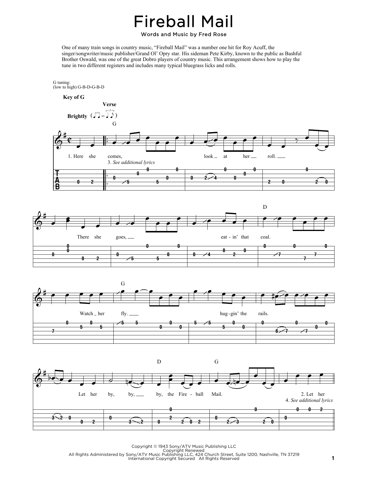 Download Roy Acuff Fireball Mail Sheet Music and learn how to play Dobro PDF digital score in minutes