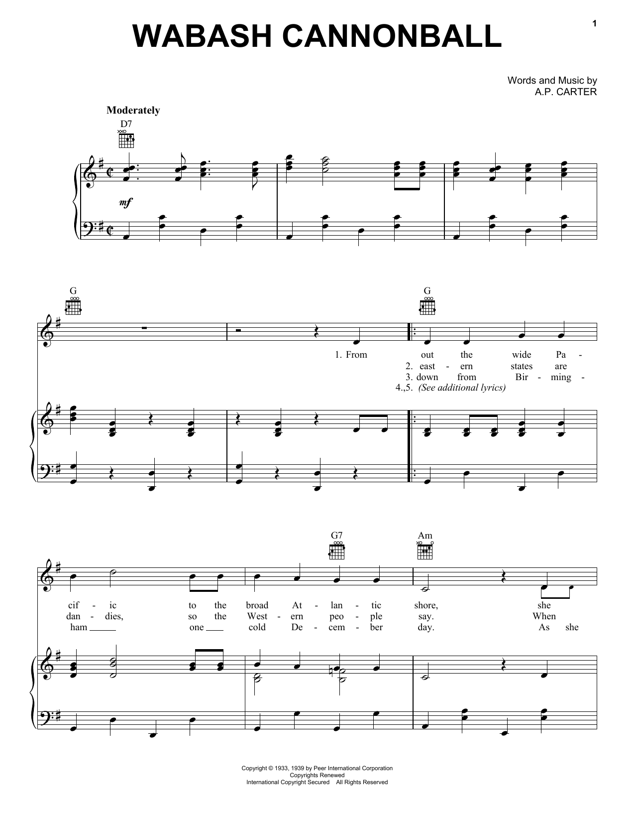 Download Roy Acuff Wabash Cannonball Sheet Music and learn how to play Lyrics & Chords PDF digital score in minutes