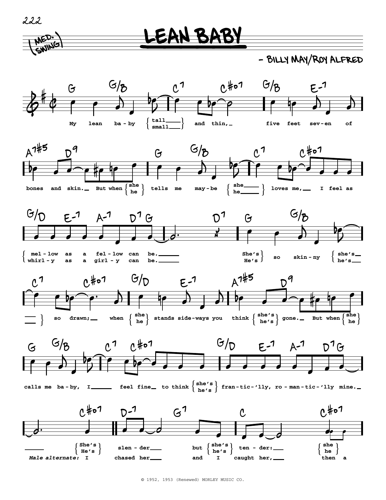 Download Roy Alfred Lean Baby (High Voice) Sheet Music and learn how to play Real Book – Melody, Lyrics & Chords PDF digital score in minutes