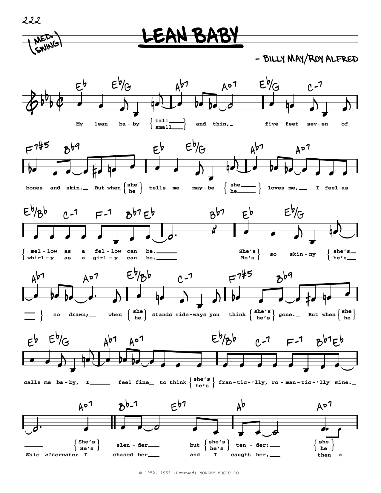 Download Roy Alfred Lean Baby (Low Voice) Sheet Music and learn how to play Real Book – Melody, Lyrics & Chords PDF digital score in minutes