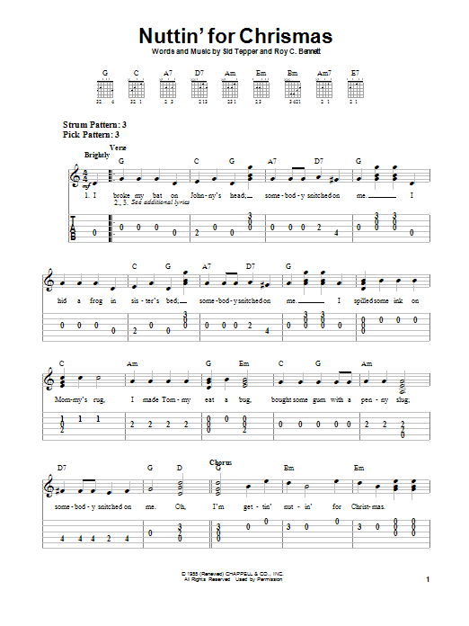 Download Roy Bennett Nuttin' For Christmas Sheet Music and learn how to play Easy Guitar PDF digital score in minutes