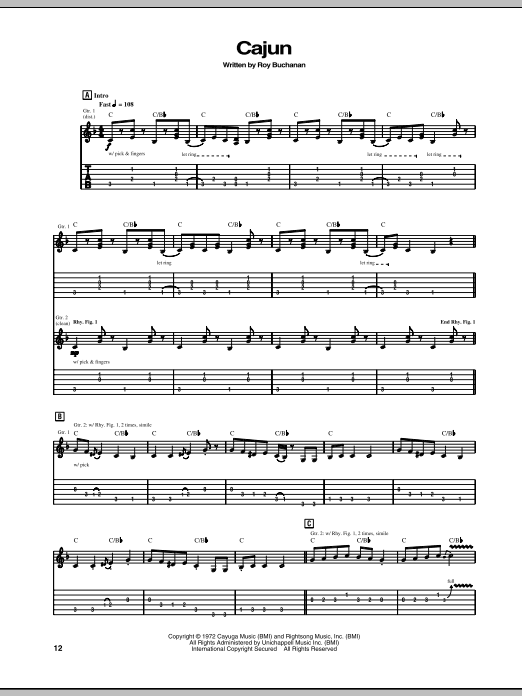 Download Roy Buchanan Cajun Sheet Music and learn how to play Guitar Tab PDF digital score in minutes