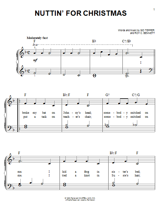 Download Roy C. Bennett Nuttin' For Christmas Sheet Music and learn how to play Guitar Lead Sheet PDF digital score in minutes