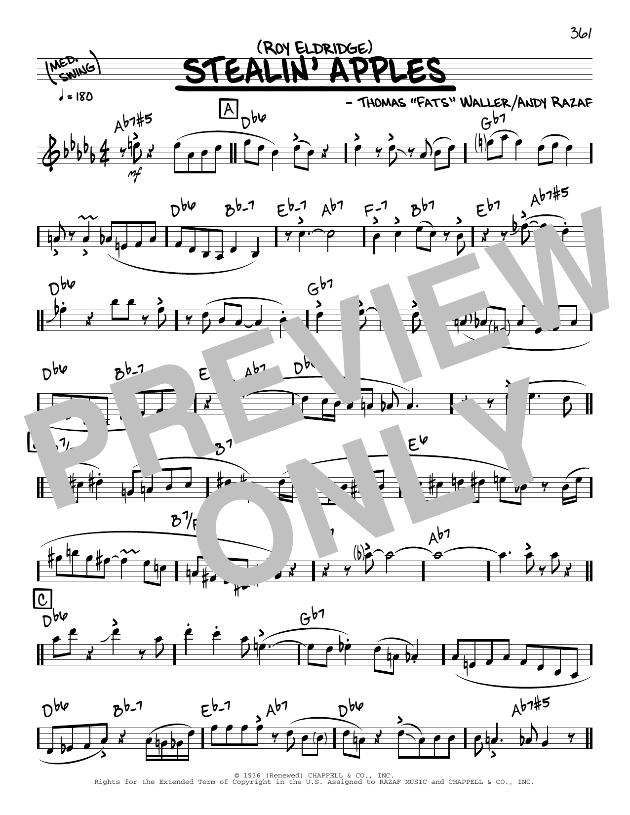 Download Roy Eldridge Stealin' Apples (solo only) Sheet Music and learn how to play Real Book – Melody & Chords PDF digital score in minutes