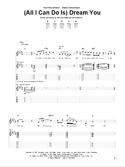 Download Roy Orbison (All I Can Do Is) Dream You Sheet Music and learn how to play Guitar Tab PDF digital score in minutes