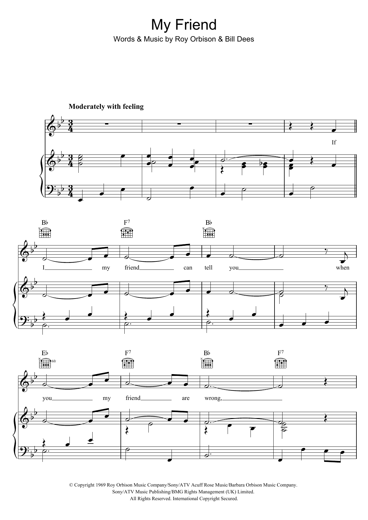 Download Roy Orbison My Friend Sheet Music and learn how to play Piano, Vocal & Guitar (Right-Hand Melody) PDF digital score in minutes