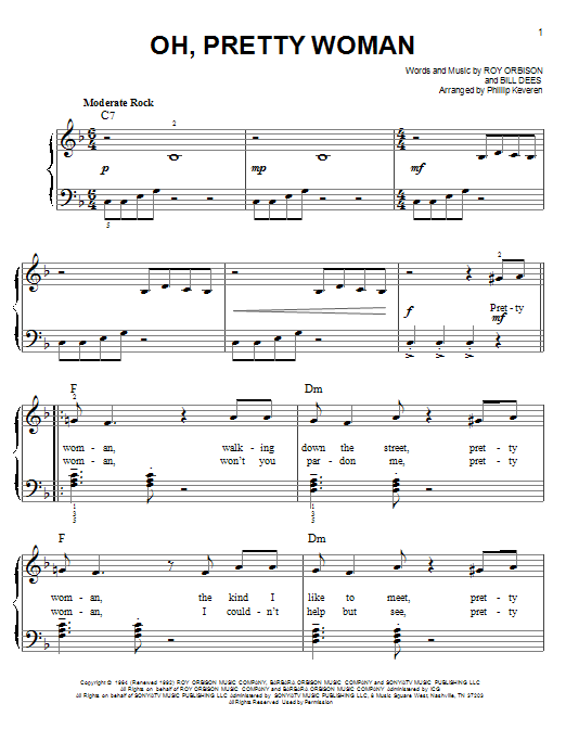 Download Roy Orbison Oh, Pretty Woman Sheet Music and learn how to play Easy Piano PDF digital score in minutes