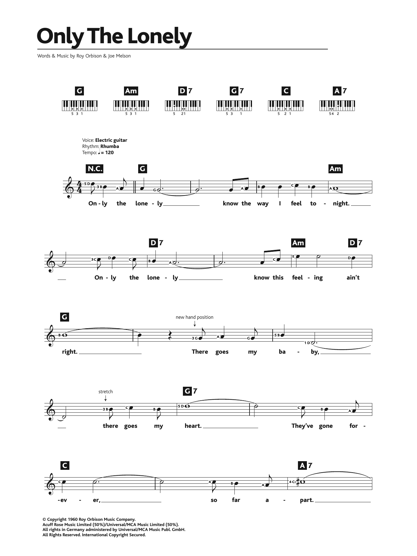 Download Roy Orbison Only The Lonely Sheet Music and learn how to play Keyboard PDF digital score in minutes