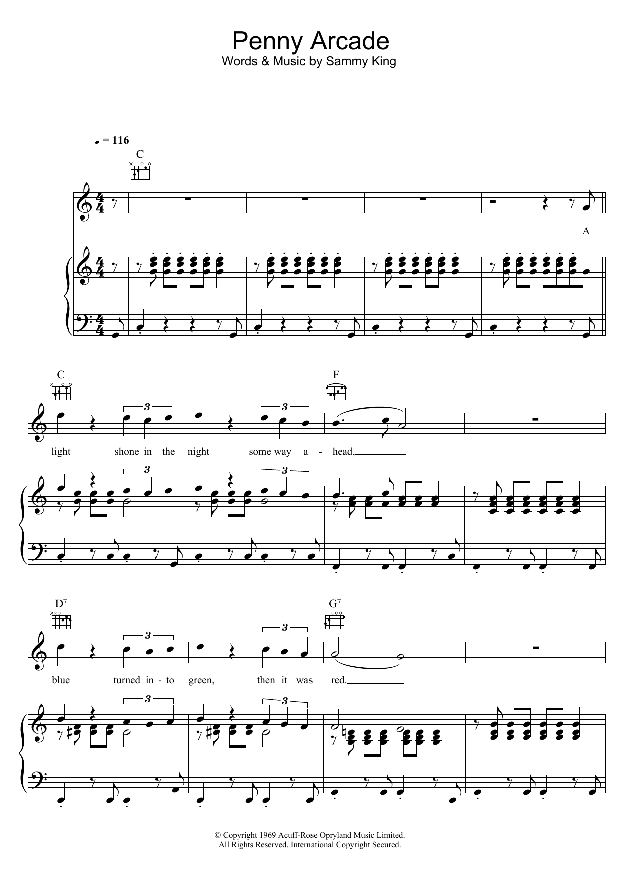Download Roy Orbison Penny Arcade Sheet Music and learn how to play Piano, Vocal & Guitar (Right-Hand Melody) PDF digital score in minutes