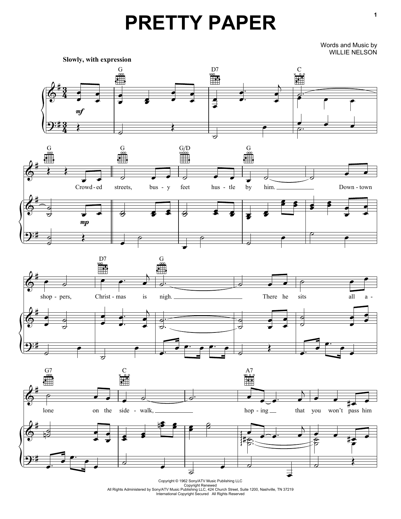 Download Roy Orbison Pretty Paper Sheet Music and learn how to play Lyrics & Chords PDF digital score in minutes