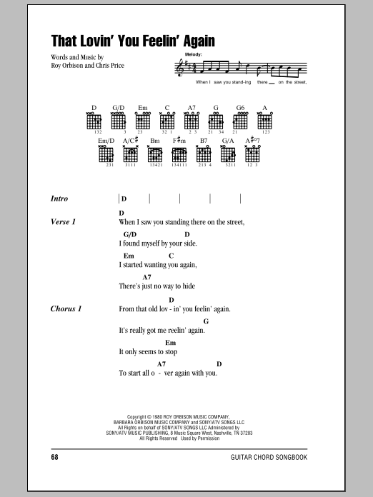 Download Roy Orbison That Lovin' You Feelin' Again Sheet Music and learn how to play Lyrics & Chords PDF digital score in minutes