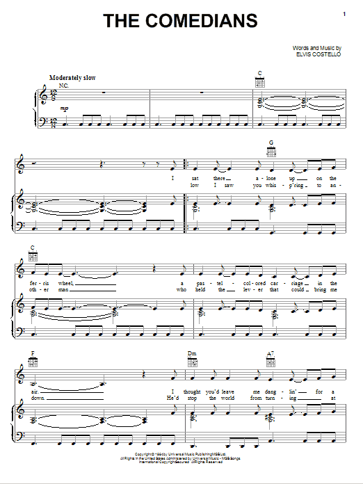 Download Roy Orbison The Comedians Sheet Music and learn how to play Piano, Vocal & Guitar (Right-Hand Melody) PDF digital score in minutes