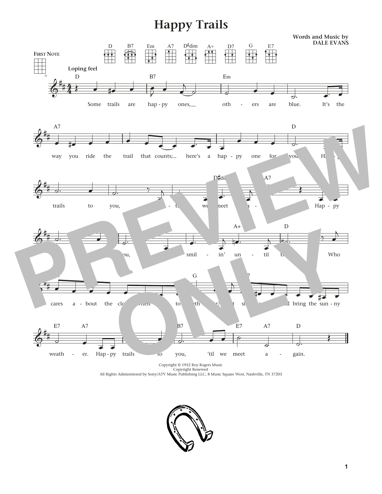 Download Roy Rogers Happy Trails Sheet Music and learn how to play Ukulele PDF digital score in minutes