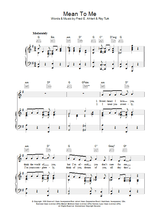 Download Roy Turk Mean To Me (from Love Me Or Leave Me) Sheet Music and learn how to play Easy Piano PDF digital score in minutes