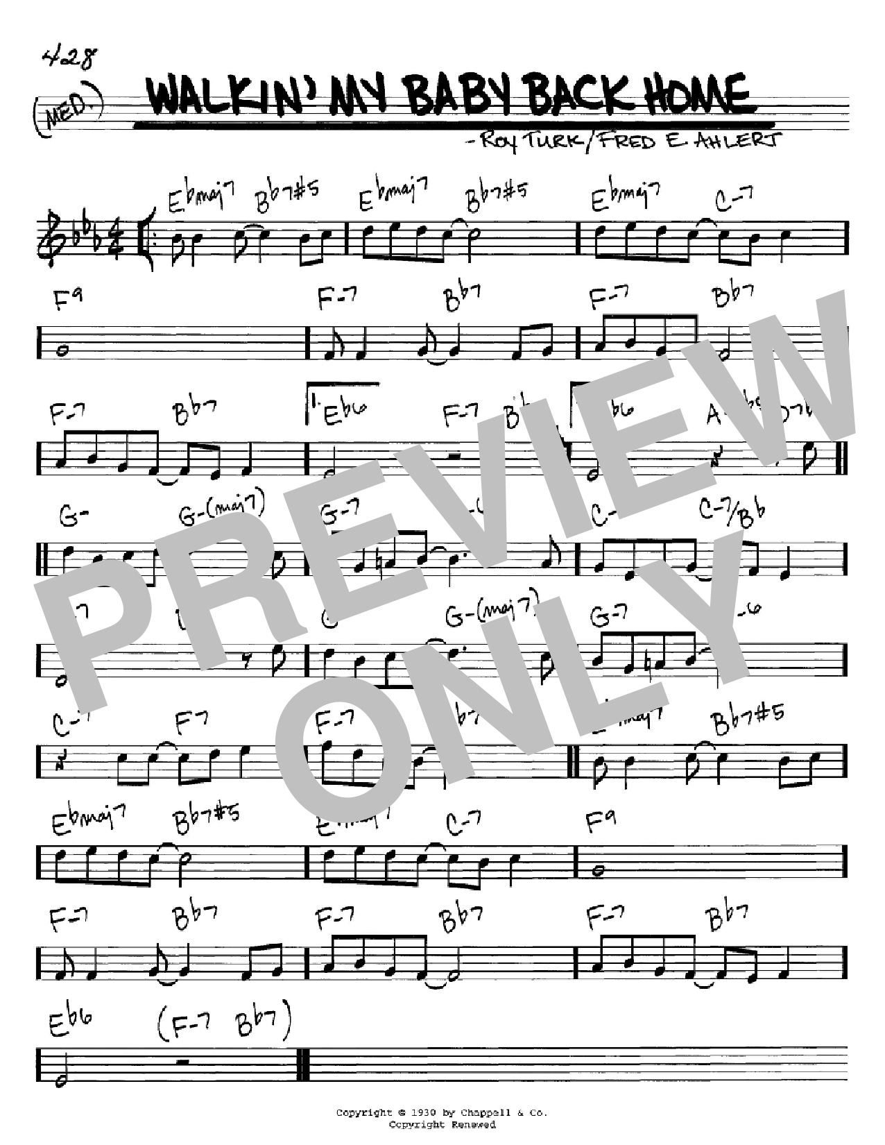 Download Roy Turk Walkin' My Baby Back Home Sheet Music and learn how to play Real Book – Melody, Lyrics & Chords PDF digital score in minutes