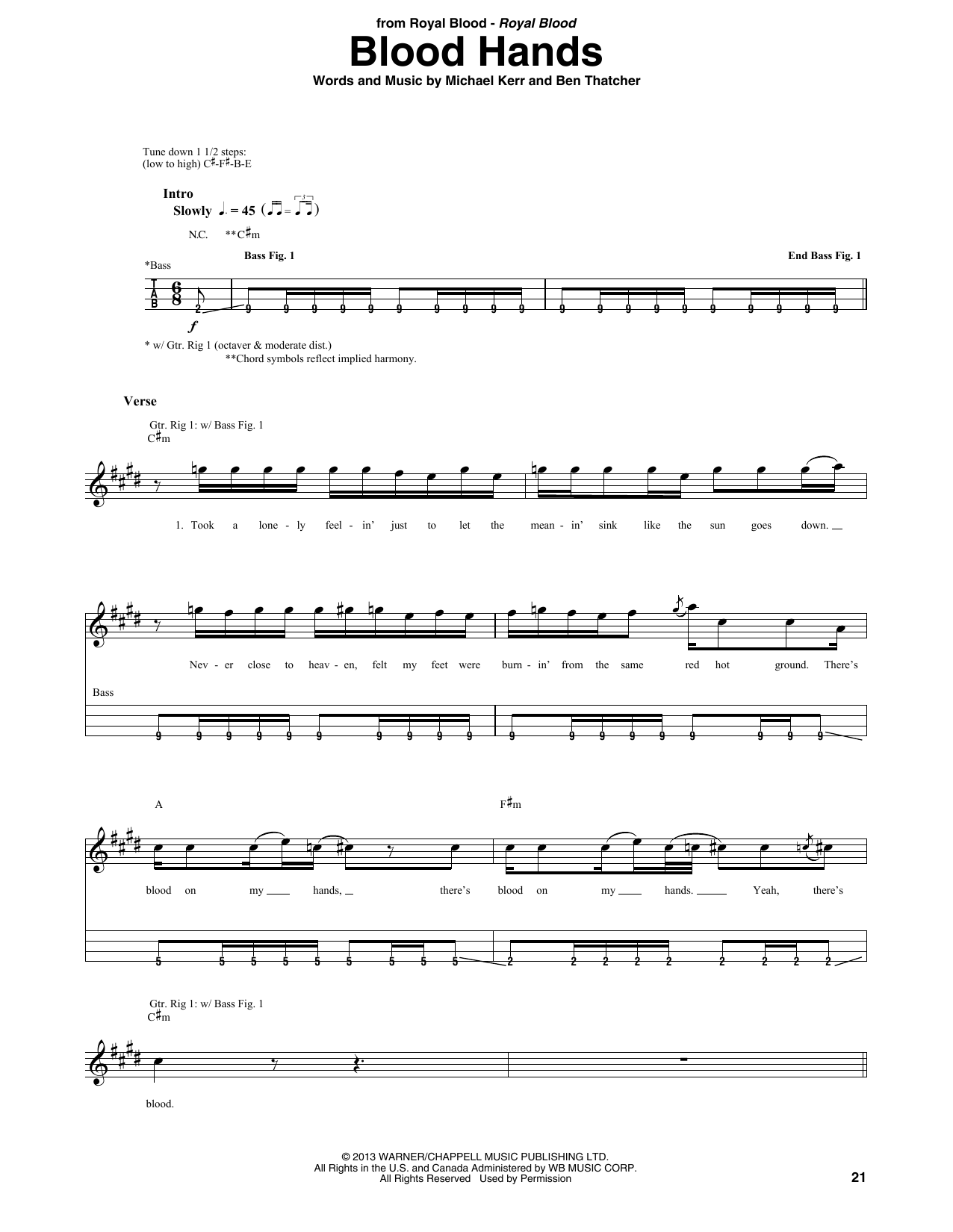 Download Royal Blood Blood Hands Sheet Music and learn how to play Bass Guitar Tab PDF digital score in minutes