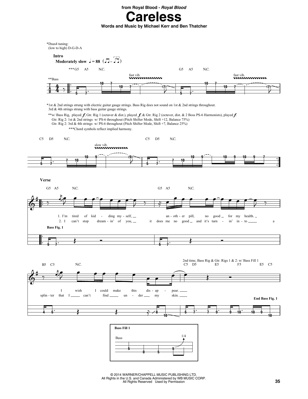 Download Royal Blood Careless Sheet Music and learn how to play Bass Guitar Tab PDF digital score in minutes