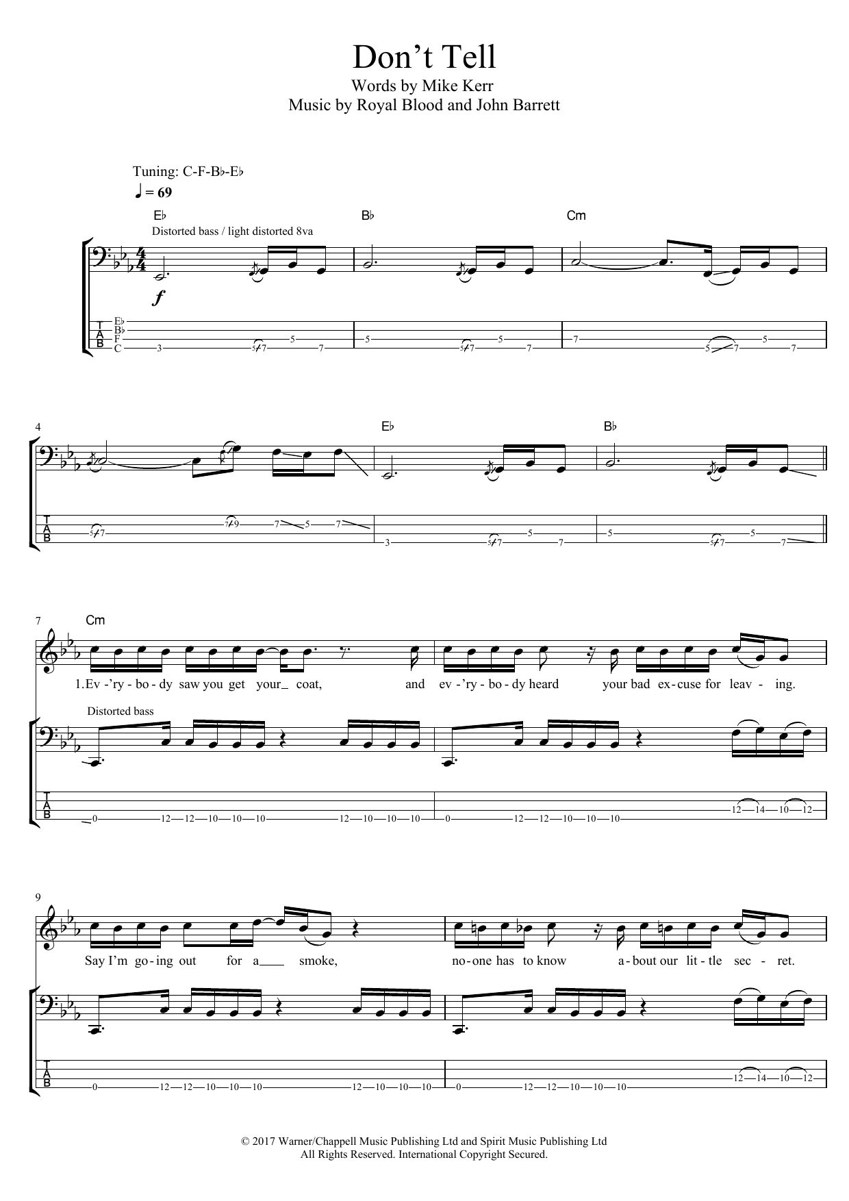 Download Royal Blood Don't Tell Sheet Music and learn how to play Bass Guitar Tab PDF digital score in minutes