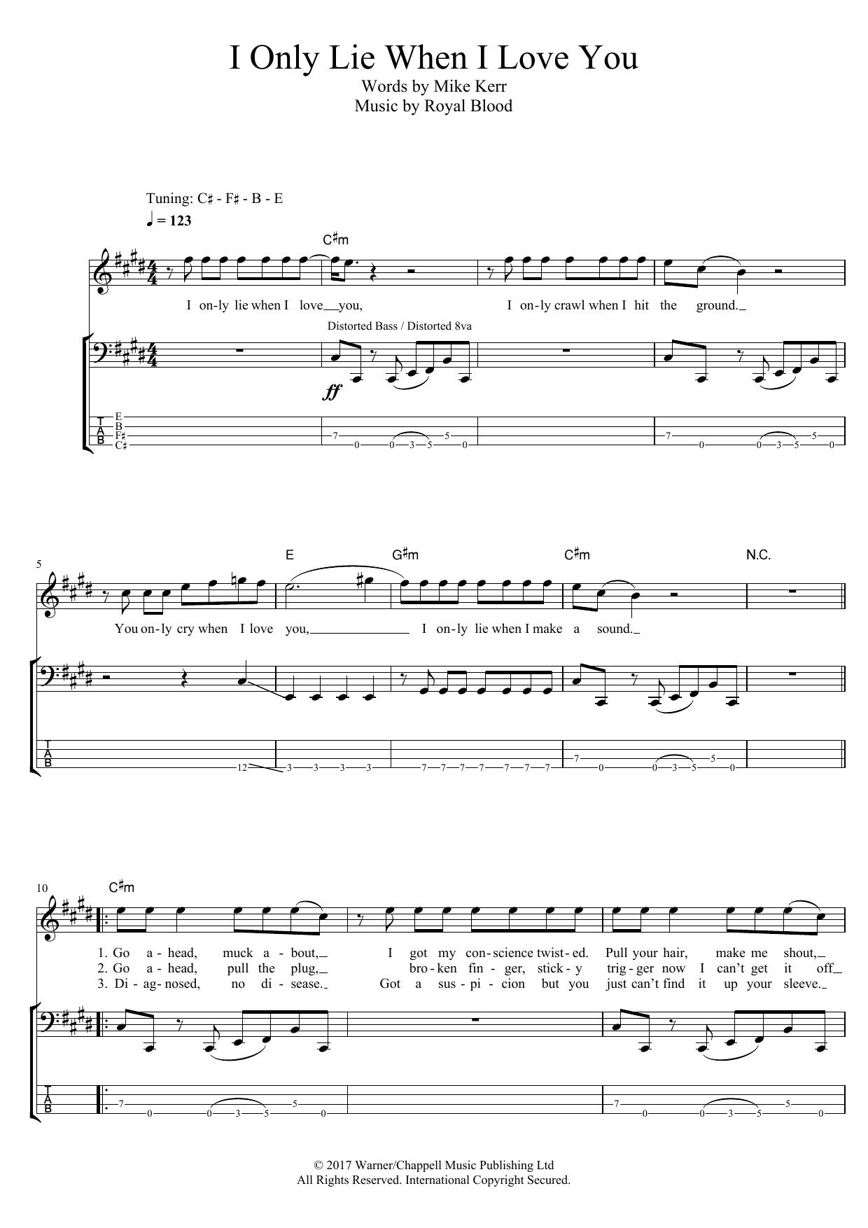 Download Royal Blood I Only Lie When I Love You Sheet Music and learn how to play Bass Guitar Tab PDF digital score in minutes