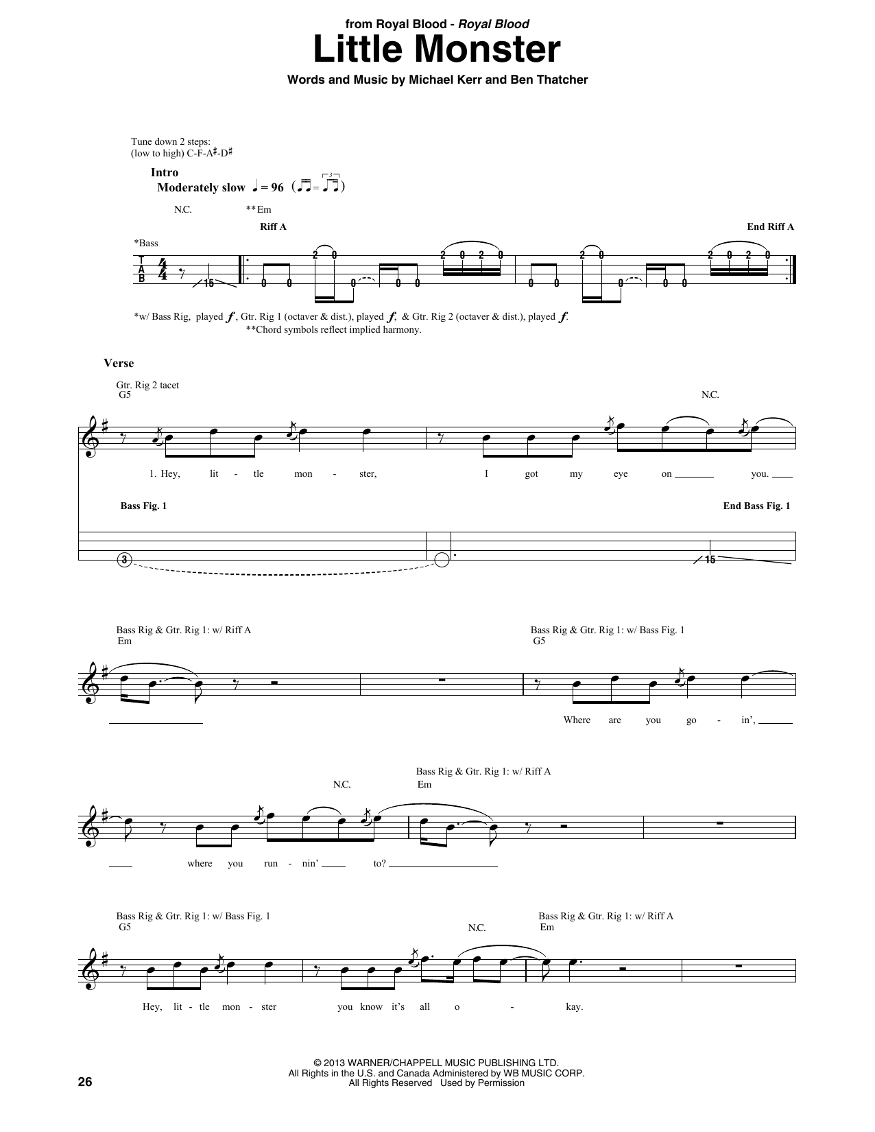 Download Royal Blood Little Monster Sheet Music and learn how to play Bass Guitar Tab PDF digital score in minutes
