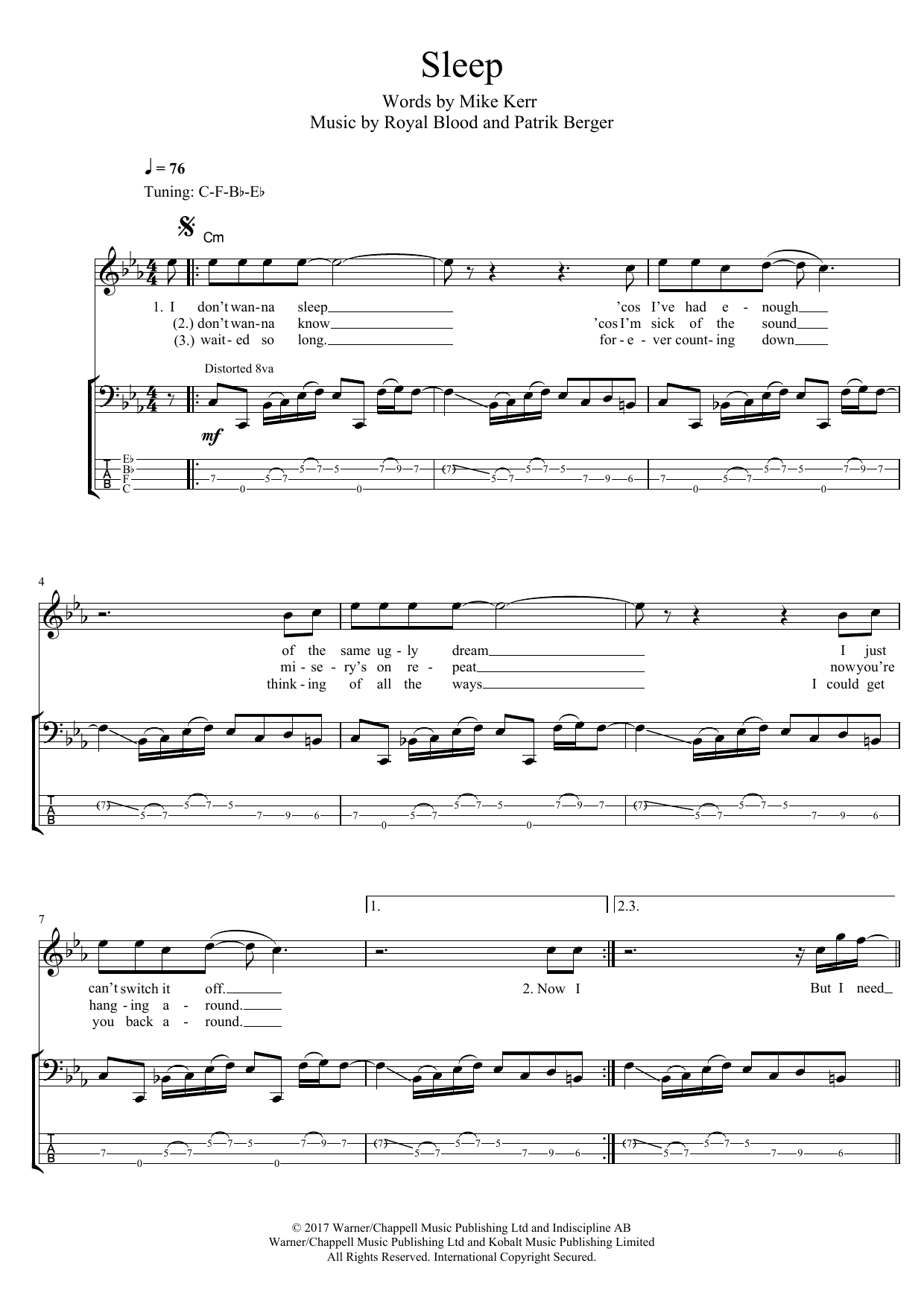 Download Royal Blood Sleep Sheet Music and learn how to play Bass Guitar Tab PDF digital score in minutes