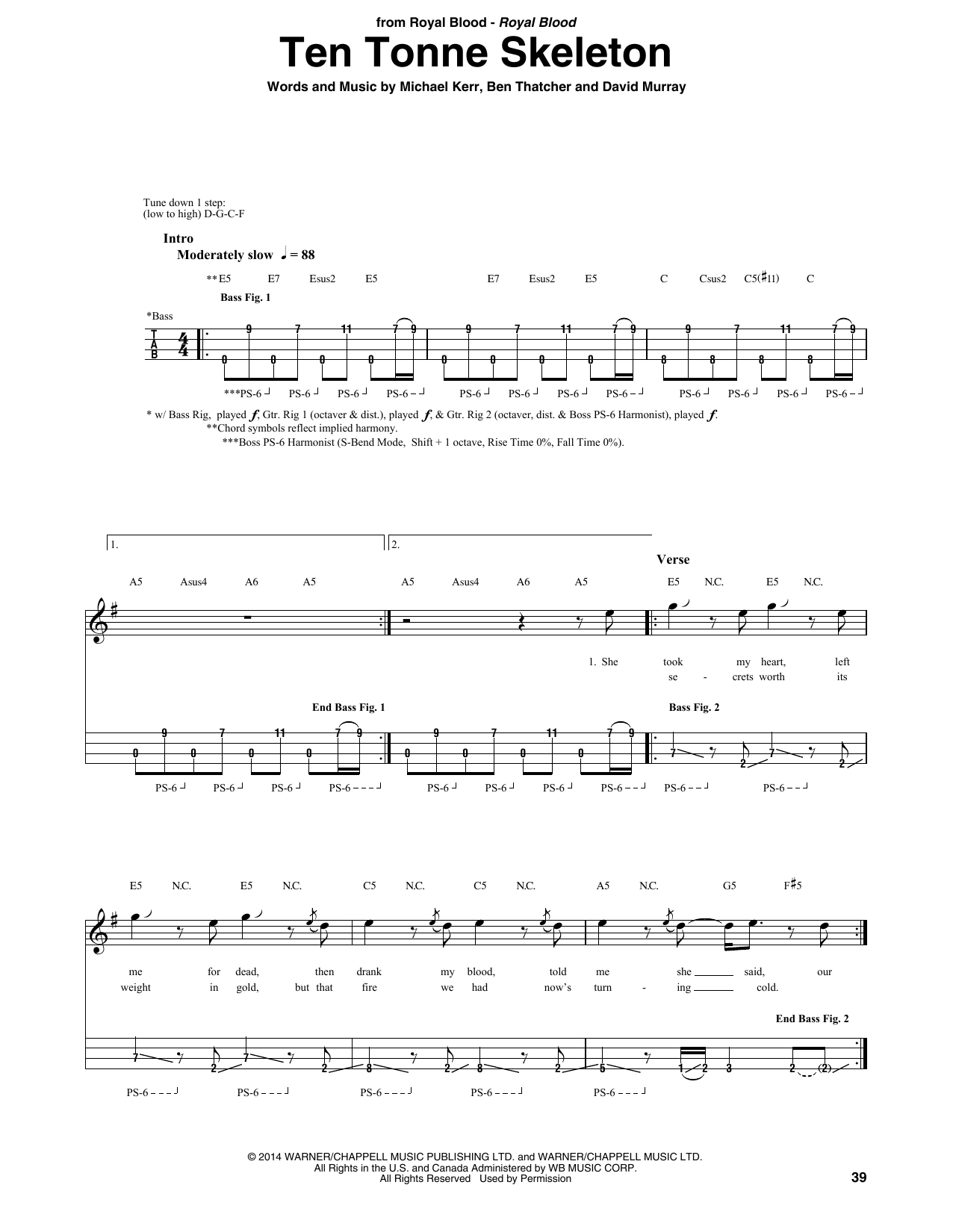 Download Royal Blood Ten Tonne Skeleton Sheet Music and learn how to play Bass Guitar Tab PDF digital score in minutes