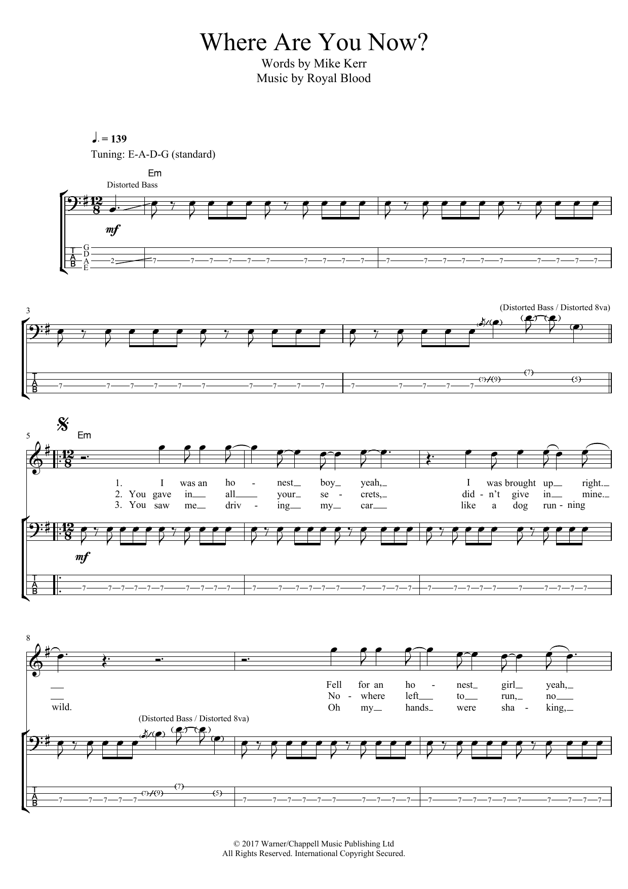 Download Royal Blood Where Are You Now? Sheet Music and learn how to play Bass Guitar Tab PDF digital score in minutes