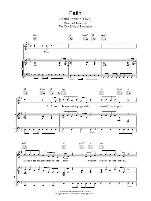 Download Rozalla Faith (In The Power Of Love) Sheet Music and learn how to play Piano, Vocal & Guitar (Right-Hand Melody) PDF digital score in minutes