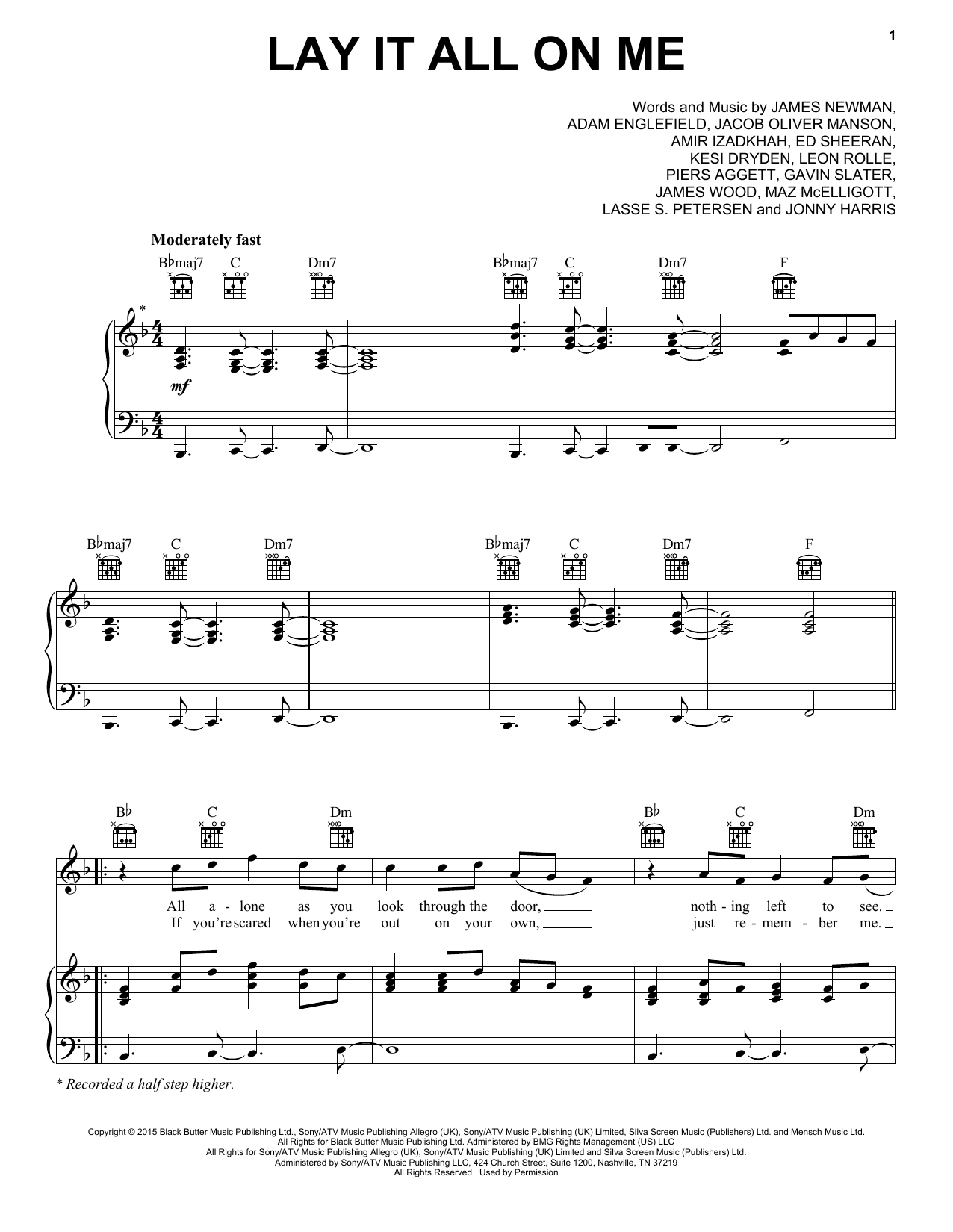 Download Rudimental Lay It All On Me (feat. Ed Sheeran) Sheet Music and learn how to play Piano, Vocal & Guitar (Right-Hand Melody) PDF digital score in minutes