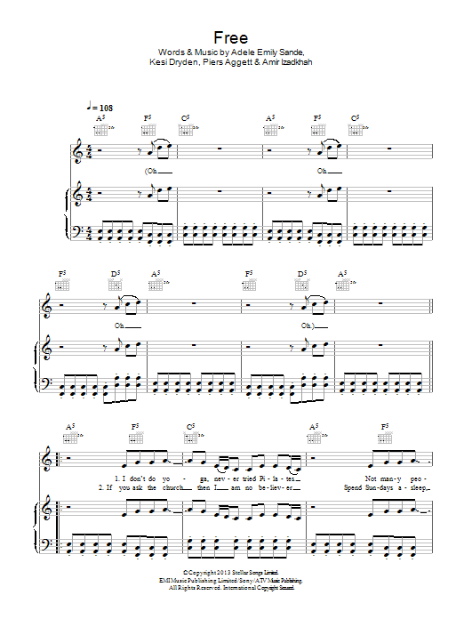 Download Rudimental Free (feat. Emeli Sandé) Sheet Music and learn how to play Piano, Vocal & Guitar (Right-Hand Melody) PDF digital score in minutes