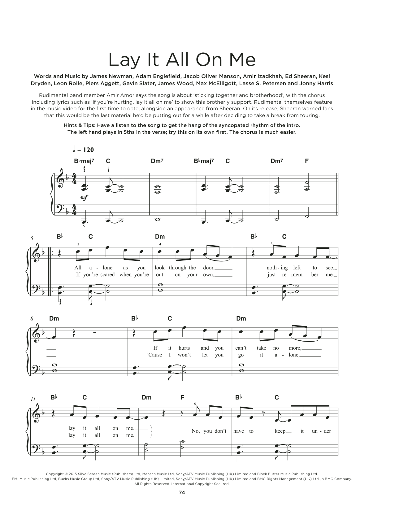 Download Rudimental Lay It All On Me (feat. Ed Sheeran) Sheet Music and learn how to play Lyrics & Chords PDF digital score in minutes