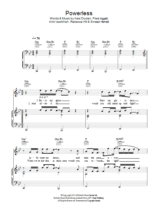 Download Rudimental Powerless (feat. Becky Hill) Sheet Music and learn how to play Piano, Vocal & Guitar (Right-Hand Melody) PDF digital score in minutes