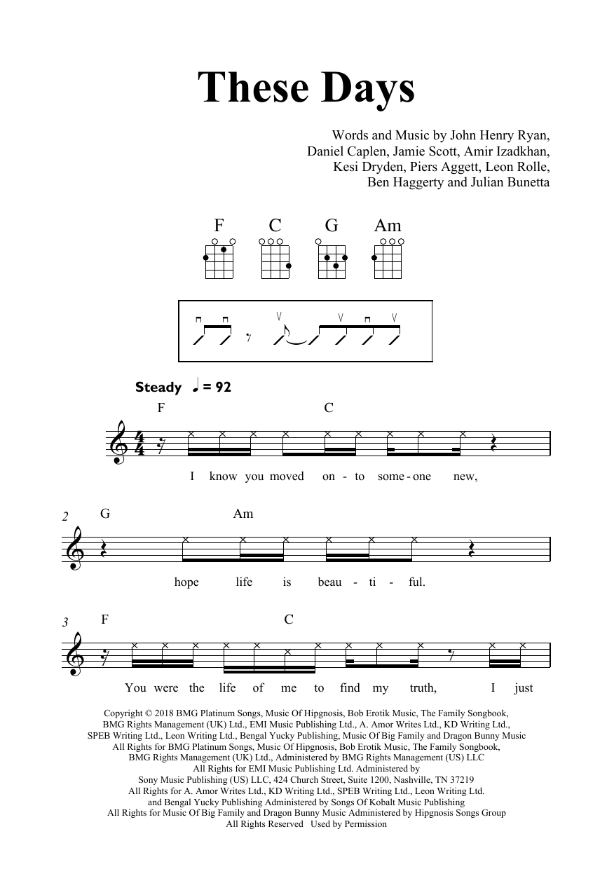 Download Rudimental These Days (feat. Jess Glynne, Macklemore & Dan Caplen) Sheet Music and learn how to play Ukulele PDF digital score in minutes