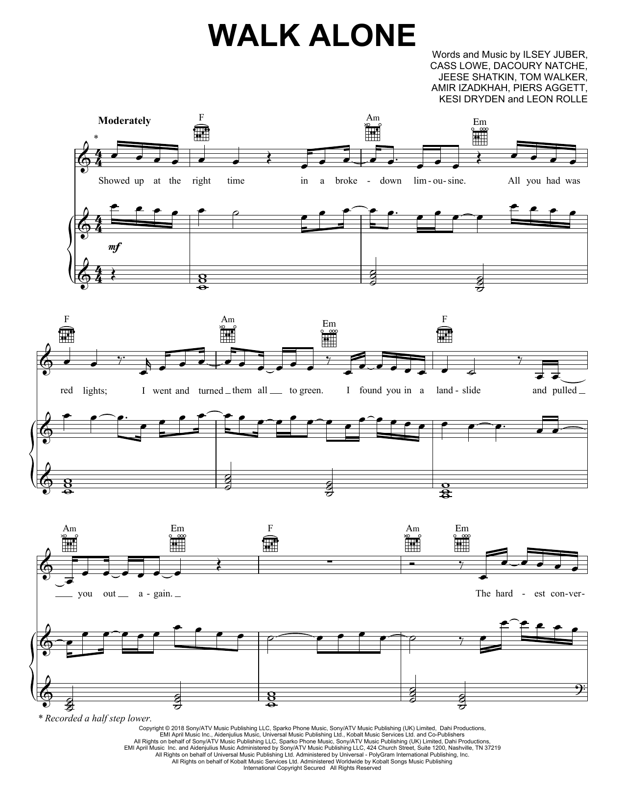 Download Rudimental Walk Alone (feat. Tom Walker) Sheet Music and learn how to play Piano, Vocal & Guitar Chords (Right-Hand Melody) PDF digital score in minutes
